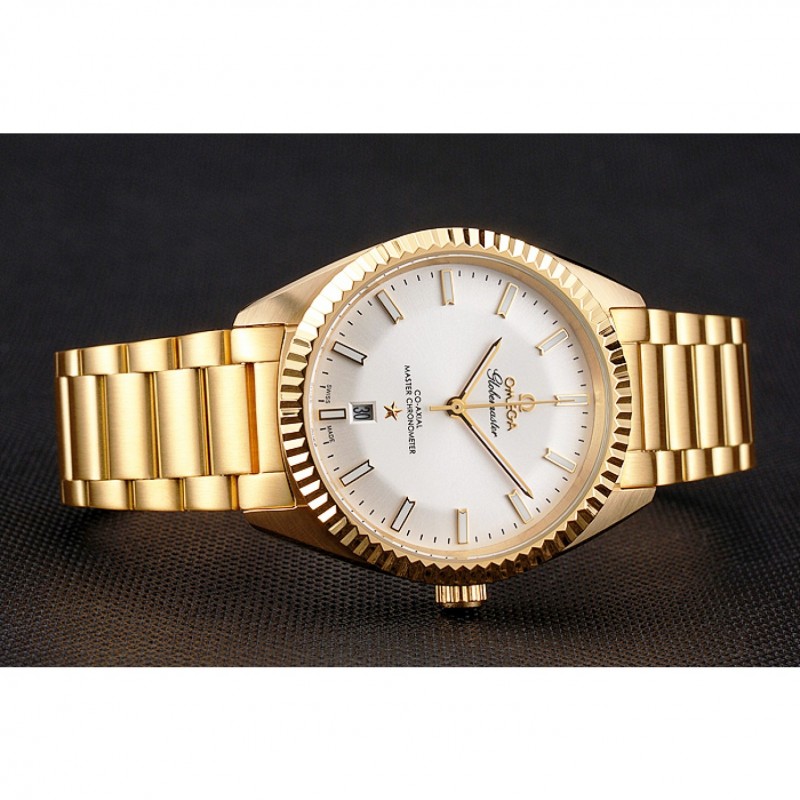 Omega Globemaster Constellation Quartz Battery 18k Yellow Gold Plated Case Replica Watch