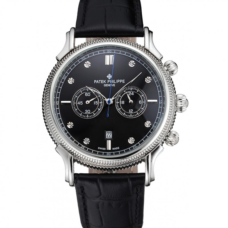 - PATEK PHILIPPE CHRONOGRAPH - QUARTZ - BLACK DIAL - 52X40MM - BROWN LEATHER STRAP Watch