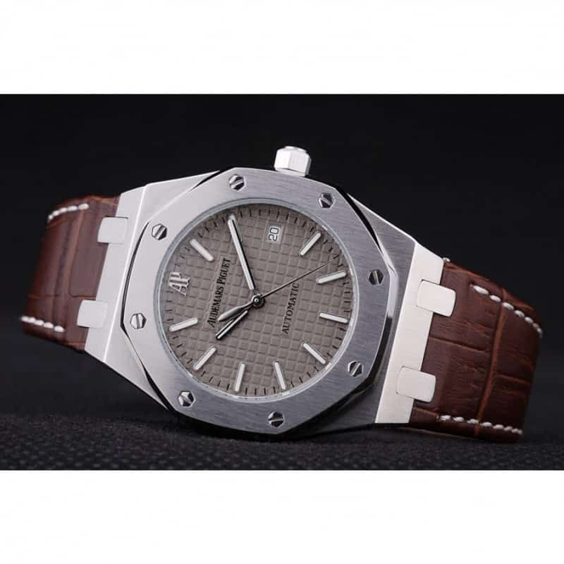 Audemars Piguet Royal Oak 3369 Replica Watch - Japanese Automatic, Brushed Steel Case, Brown Croc