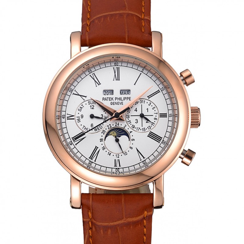 Patek Philippe Grand Complications, Automatic, White Dial, 18k Rose Gold, Replica Watch