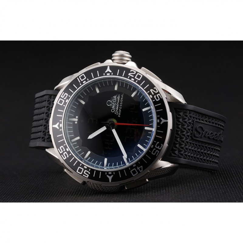 Omega Speedmaster Quartz Chronograph Replica Watch, Black Dial, Brushed Steel Case, Model