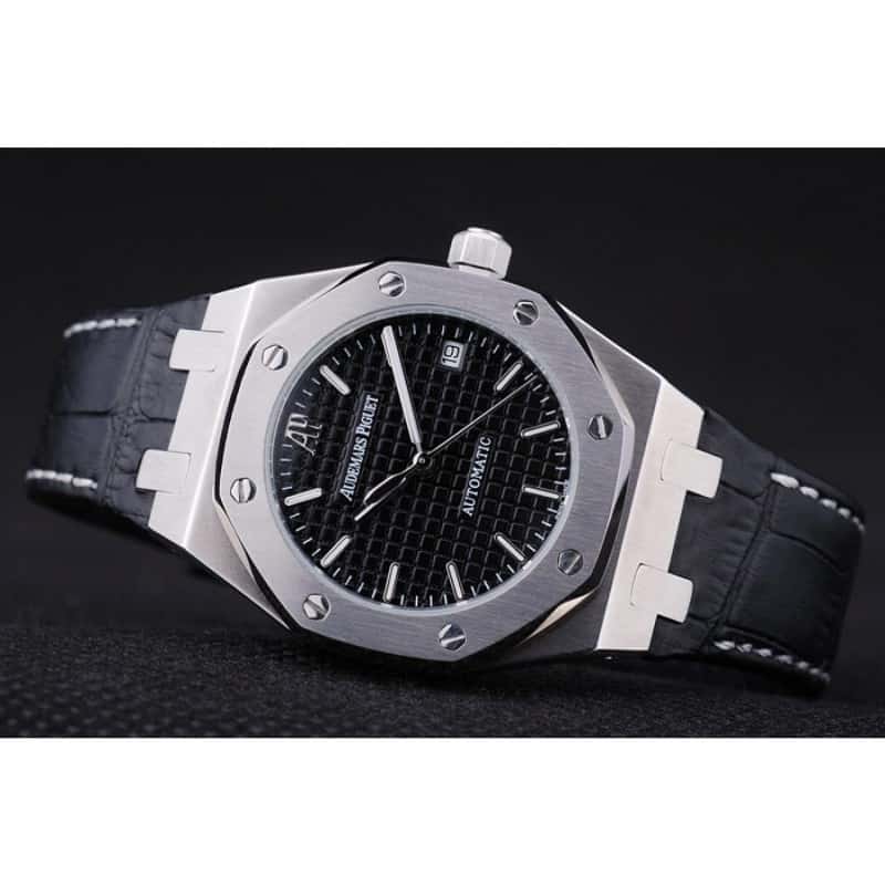 Audemars Piguet Royal Oak Replica Watch, Automatic Kinetic, Black Dial, Brushed Stainless Steel