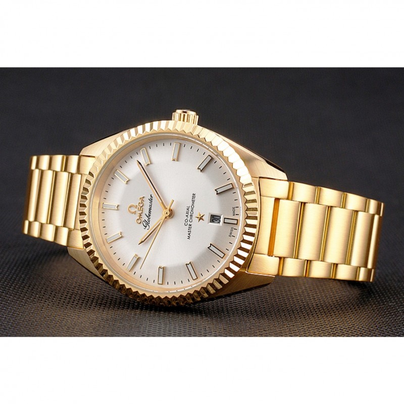 Omega Globemaster Constellation Quartz Battery 18k Yellow Gold Plated Case Replica Watch