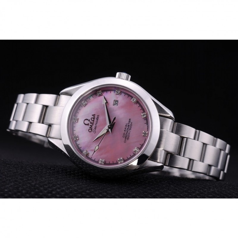 Omega Seamaster OM151 Replica Watch, Japanese Quartz, Purple Dial, Brushed Steel Case & Bracelet
