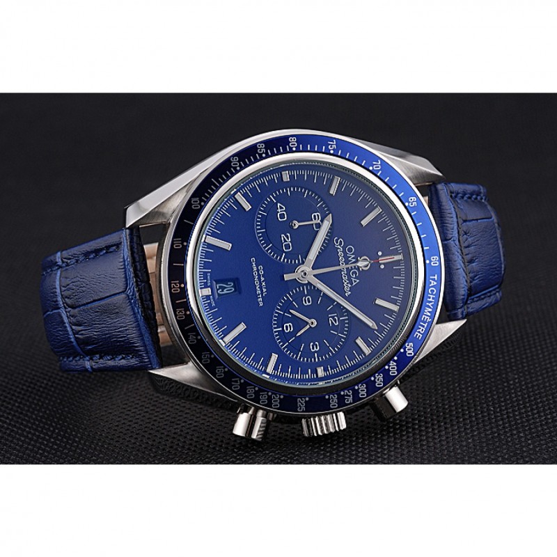 Omega Speedmaster 622808 Replica Watch, Quartz Movement, Blue Dial, Stainless Steel Case, Crocodile