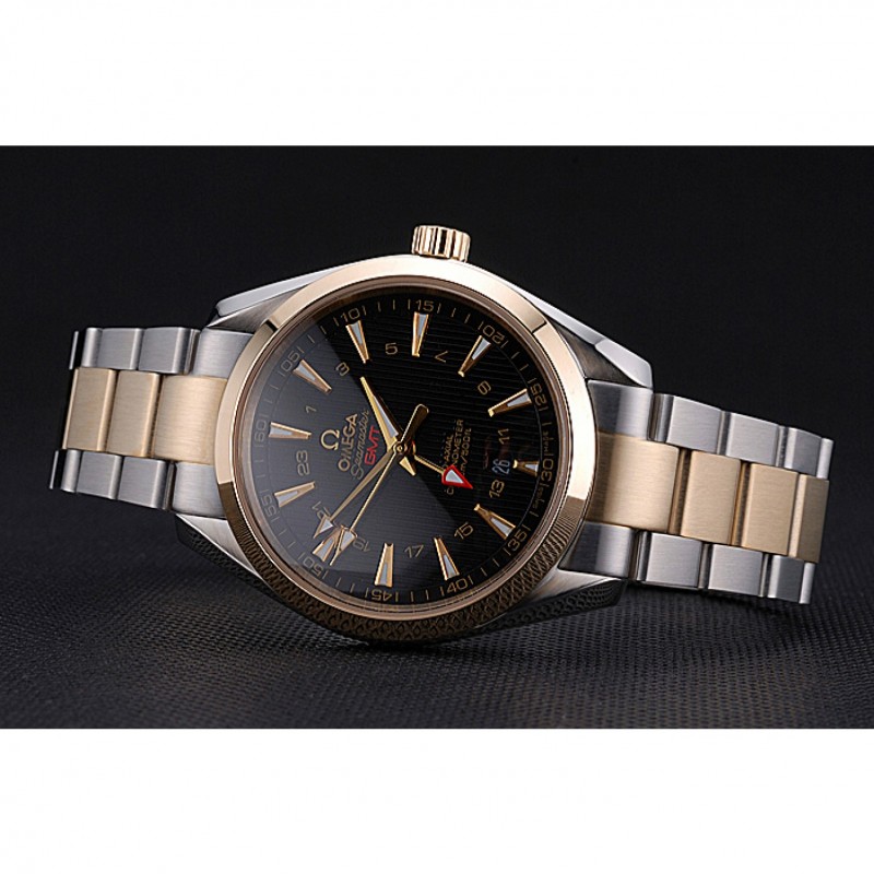 Omega Seamaster 622396 Automatic Replica Watch, Kinetic, Black Dial, Brushed Steel Case, 18k Gold