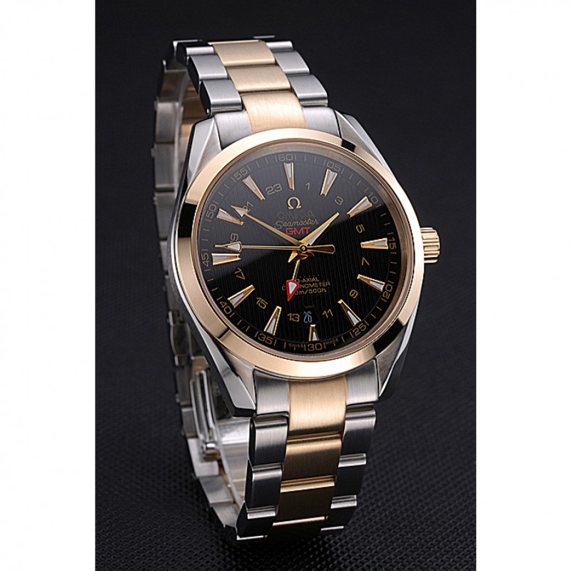 Omega Seamaster 622396 Automatic Replica Watch, Kinetic, Black Dial, Brushed Steel Case, 18k Gold