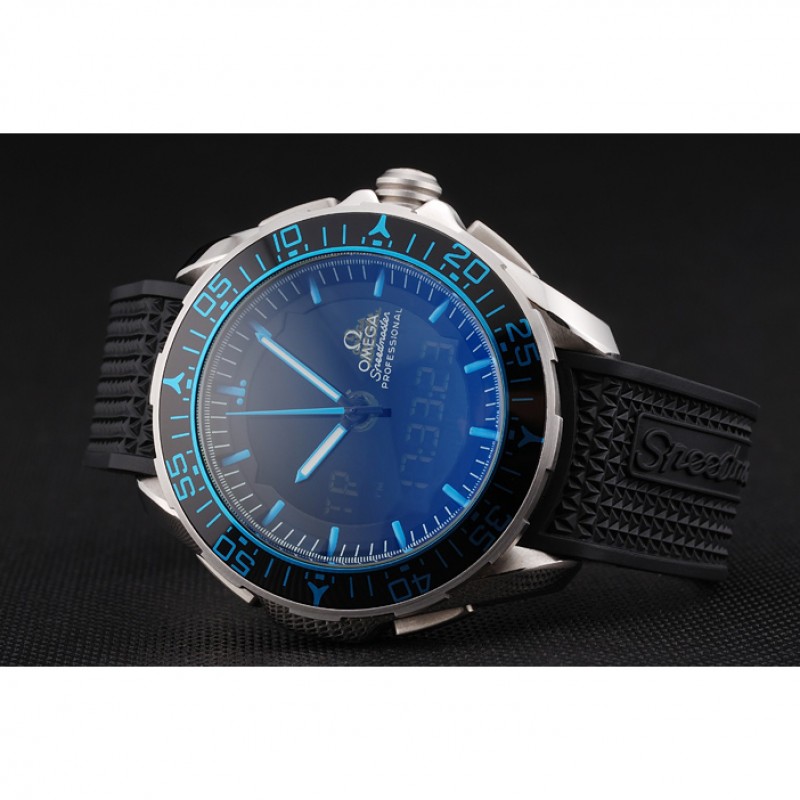 Omega Speedmaster Replica Watch, Quartz Movement, Blue Dial, Stainless Steel Case, Chronograph