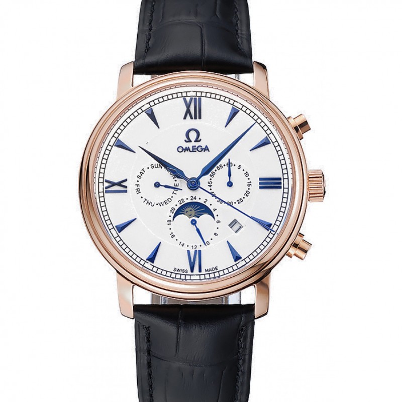 Omega De Ville Moonphase 1454227 Replica Watch, Automatic Movement, 18k Rose-Gold Plated Case &
