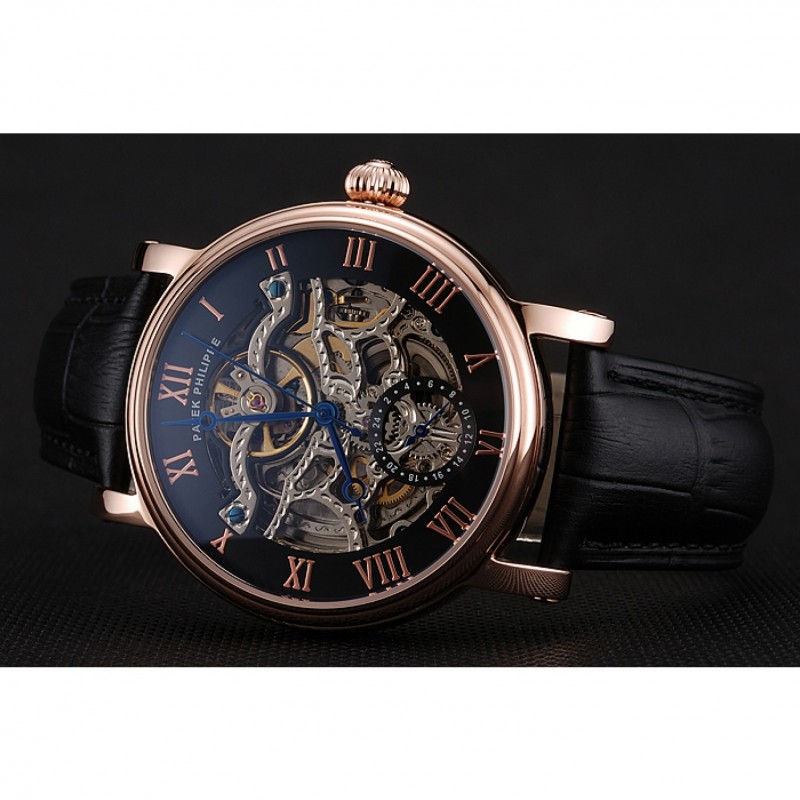 Patek Philippe Grand Complications Replica Watch Kinetic Auto Black Dial Leather Band Men's 1453809