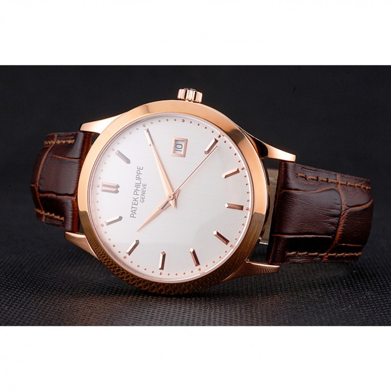 Patek Philippe Calatrava Replica Watch, Automatic Movement, 18K Rose-Gold Plated, White Dial