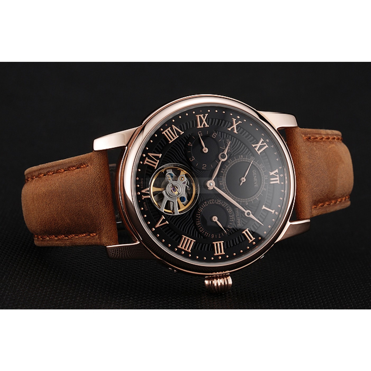 Patek Philippe GRAND COMPLICATIONS 1453814 Automatic Replica Watch, Men's, Black Dial, Leather
