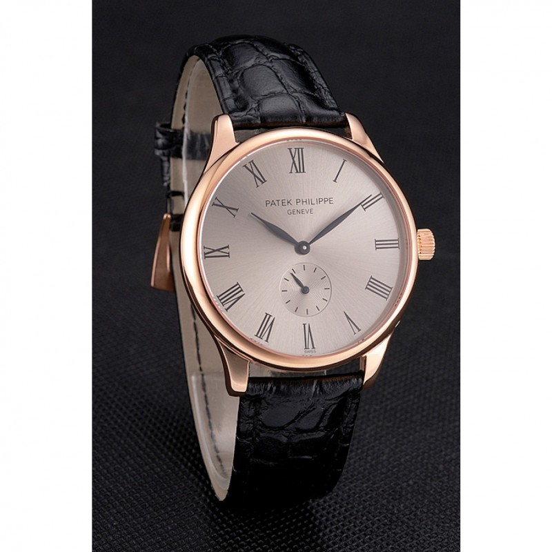 Patek Philippe Calatrava - Quartz - 18k Rose-Gold Plated - Black Dial - Replica Watch