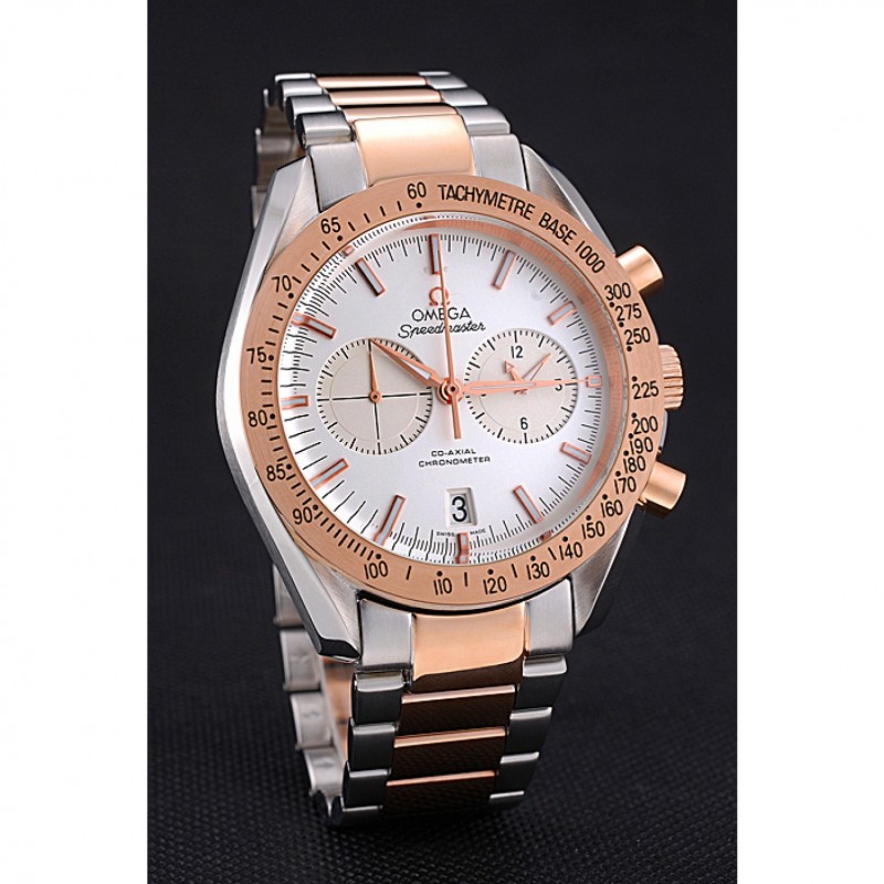 Omega Speedmaster 622803 Quartz, 18k Rose-Gold Plated, White Dial Replica Watch