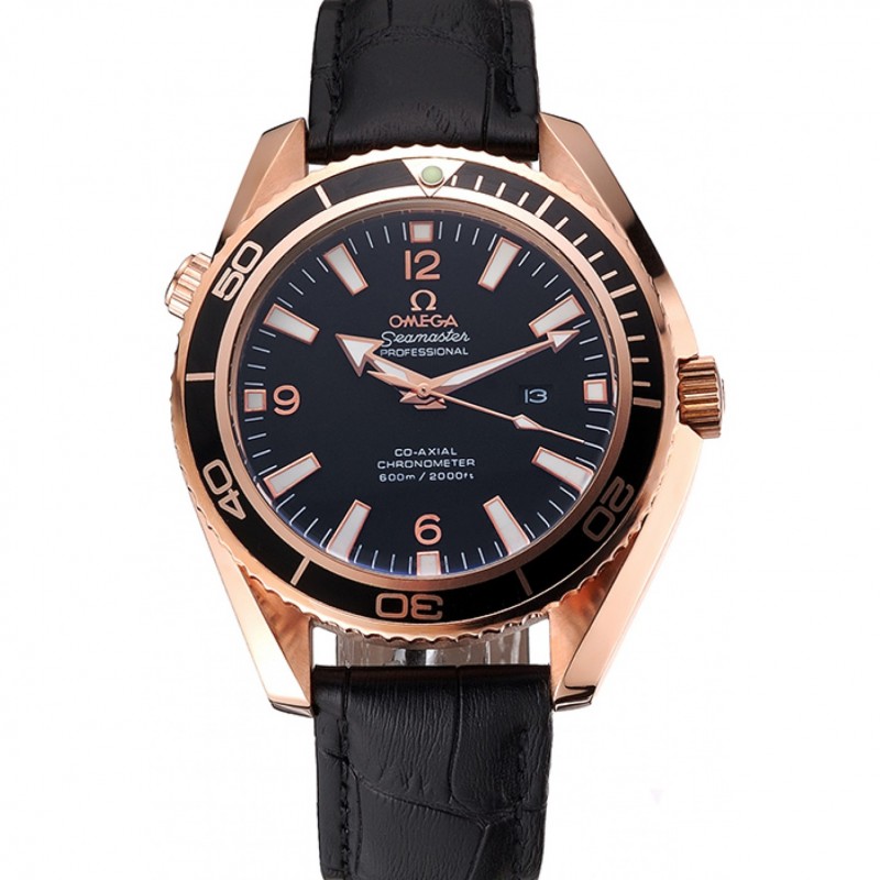 Omega Seamaster 622389 Replica Watch, Black Dial, 18k Rose-Gold Plated Case