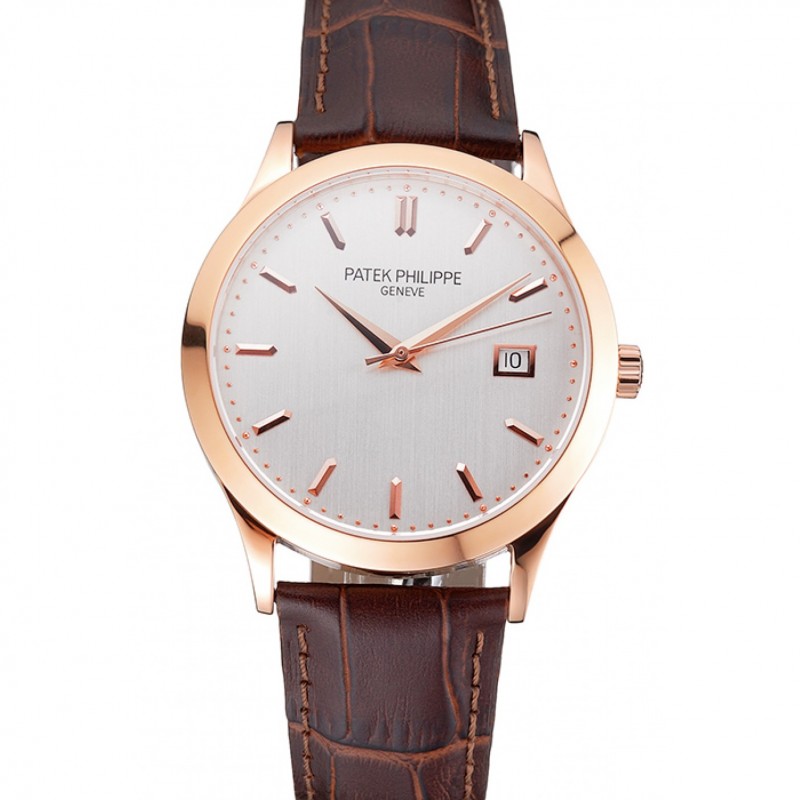 Patek Philippe Calatrava Replica Watch, Automatic Movement, 18K Rose-Gold Plated, White Dial