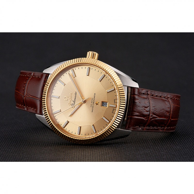 Omega Globemaster Constellation Replica Watch, Automatic Movement, 18k Gold Bezel, Brown Leather